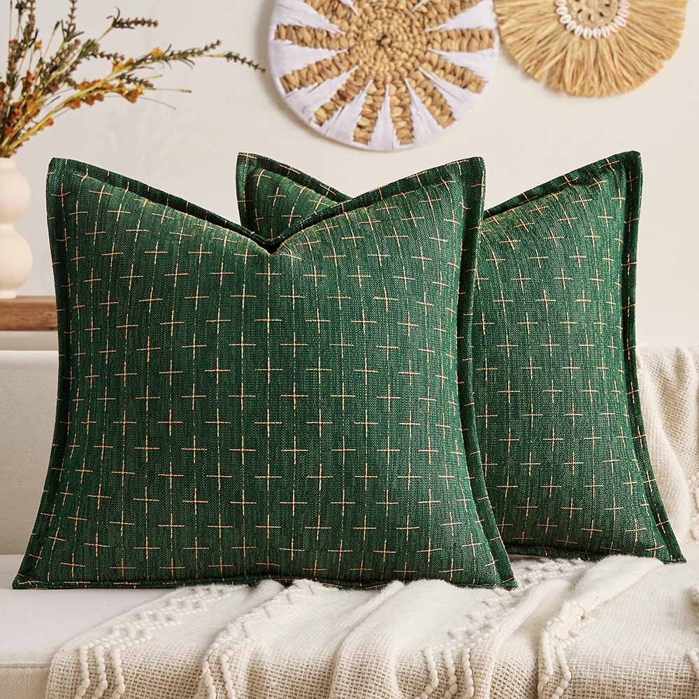 Fall Decorative Farmhouse Burlap Linen Fall Throw Pillows Covers  Army Green 20x20-inch