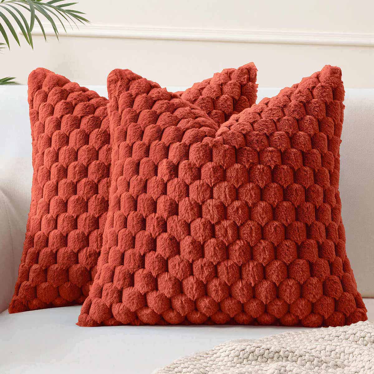 Soft Plush Faux Fur Decorative Throw Pillow Covers Rust 20x20-inch