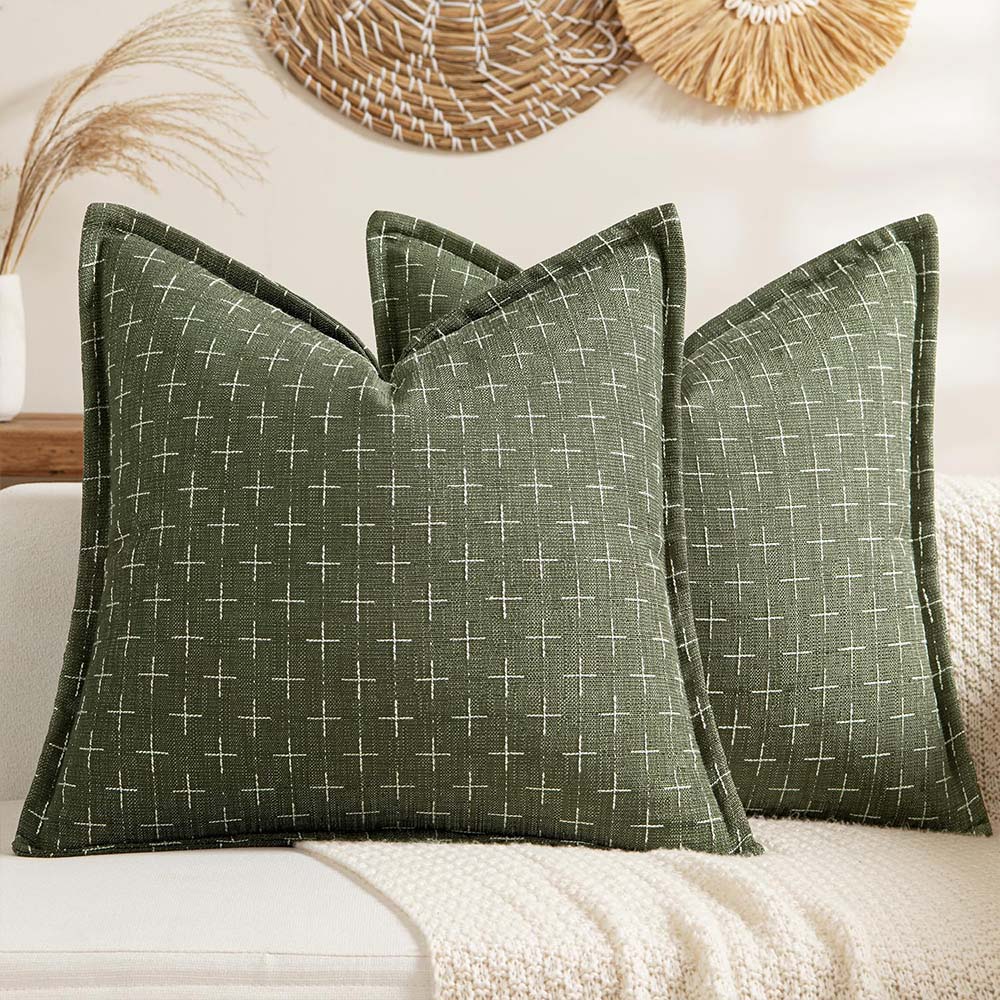 Decorative Burlap Linen Throw Pillows Covers - Olive Green