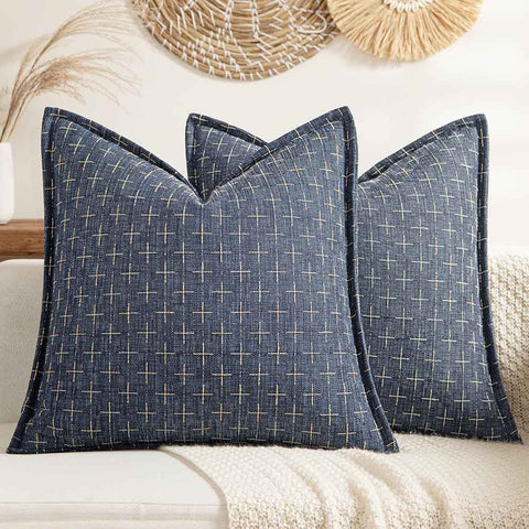 Decorative Burlap Linen Throw Pillows Covers - Blue
