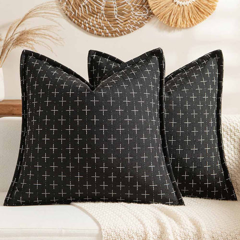 Decorative Burlap Linen Throw Pillows Covers - Black