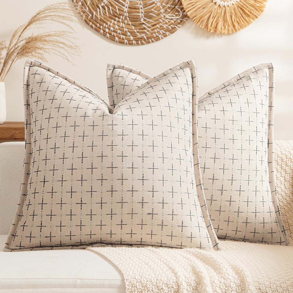 Decorative Burlap Linen Throw Pillows Covers - Beige