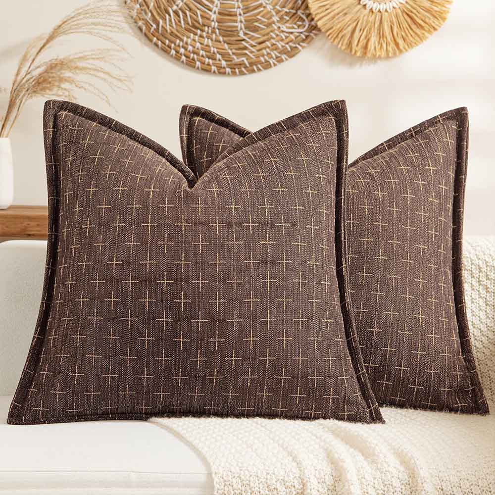Decorative Burlap Linen Throw Pillows Covers - Dark Coffee
