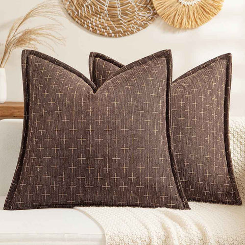 Decorative Burlap Linen Throw Pillows Covers - Dark Coffee