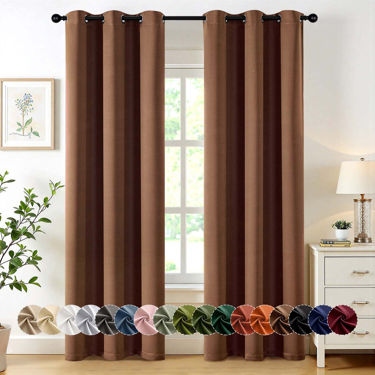 MIULEE 40x84 Inch Mocha Brown Grommet Blackout Curtains