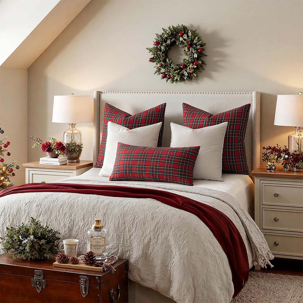 Christmas Scottish Tartan Farmhouse Plaid Throw Pillow Covers