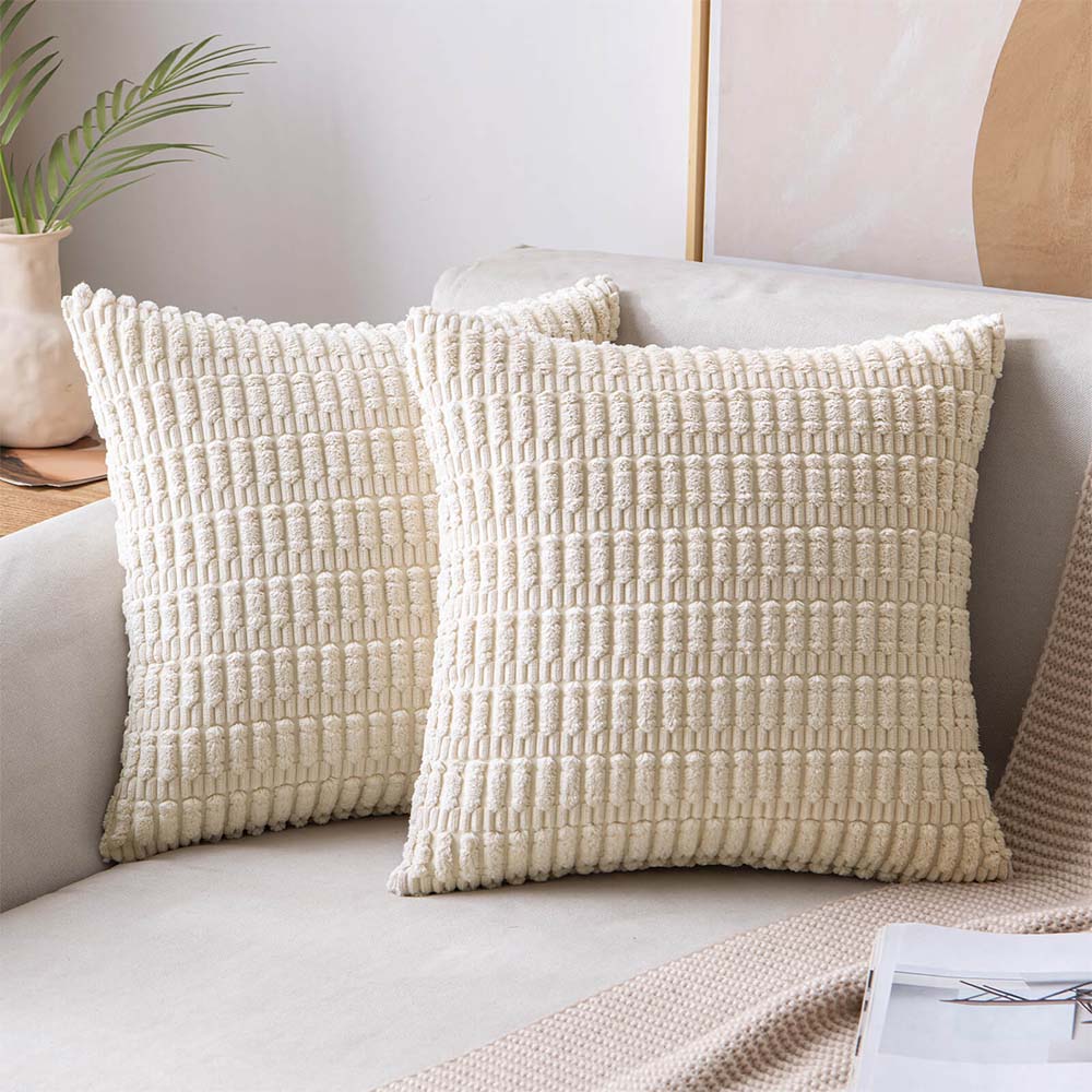 MIULEE Corduroy Soft Boho Striped Farmhouse Pillow Covers 20x20 Inch