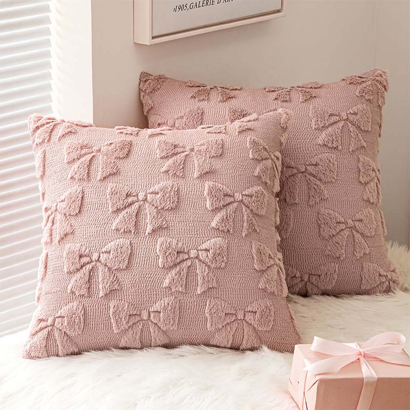 Cute Bow Plush Pillow Covers Blush Pink