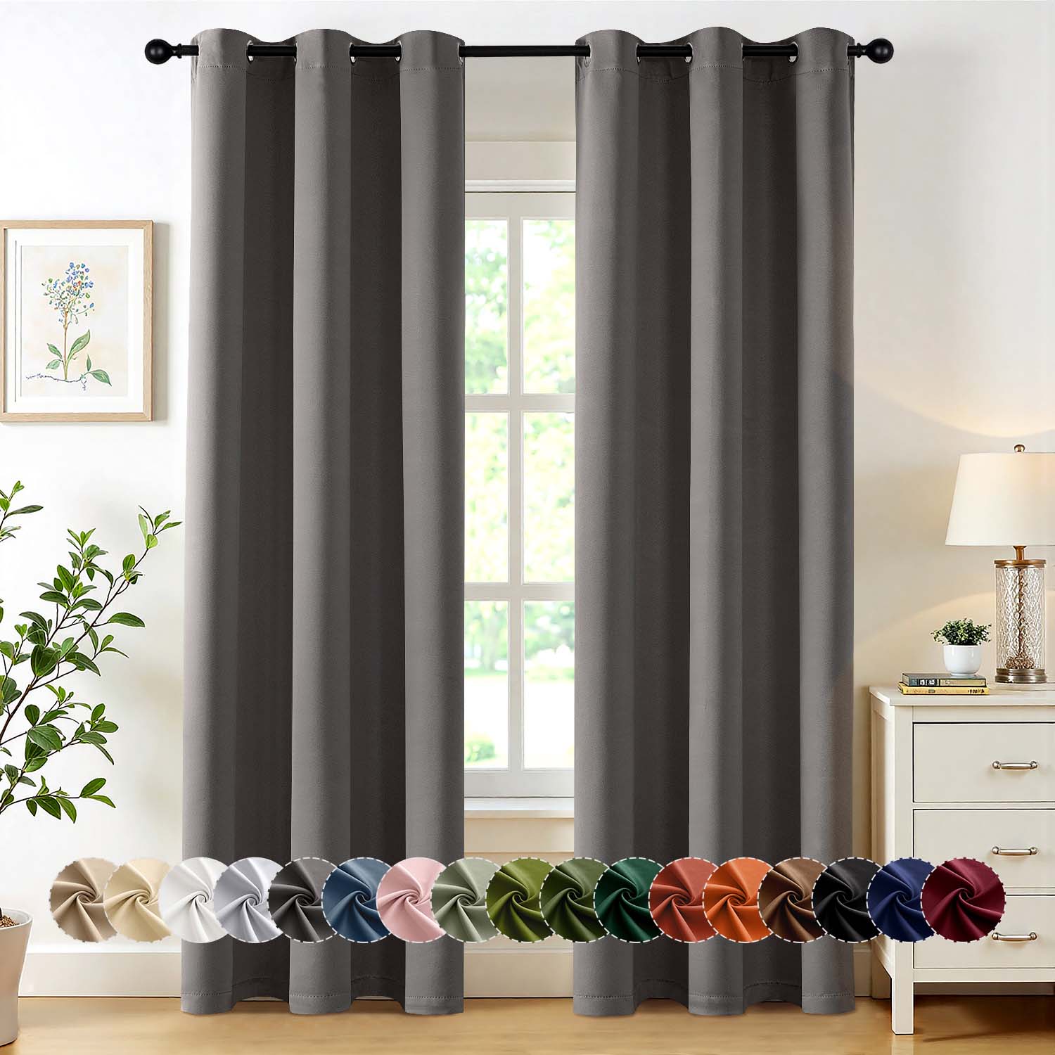 MIULEE Grey 40x84 Inch Grommet Top Blackout Curtains