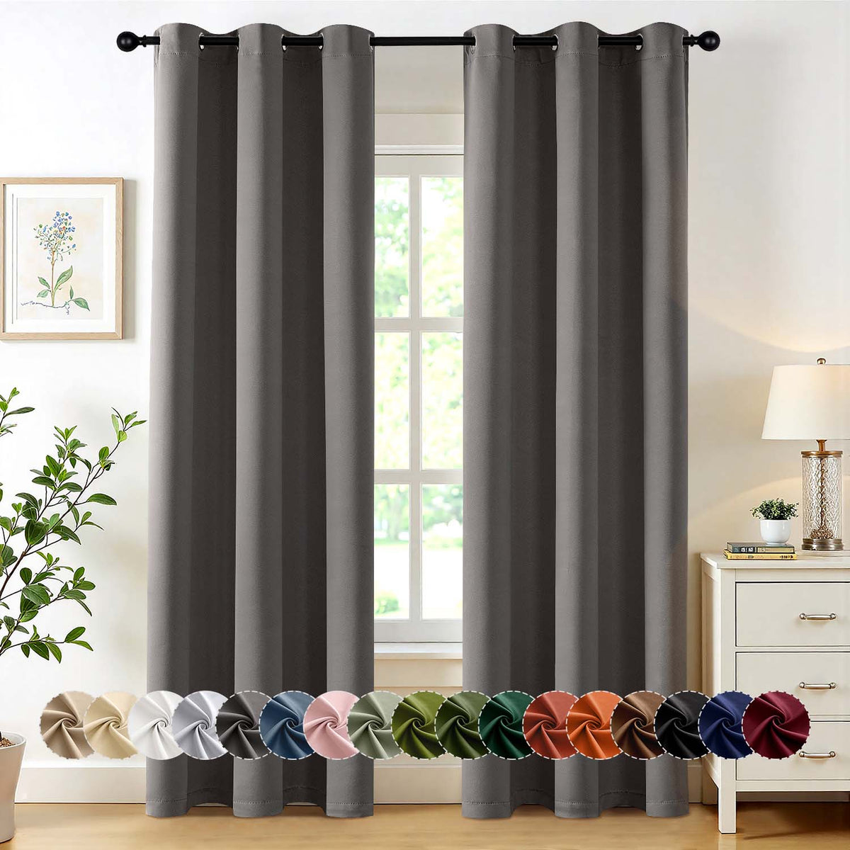 MIULEE Grey 40x84 Inch Grommet Top Blackout Curtains