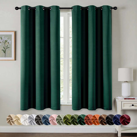 MIULEE Hunter Green 40x63 Inch Grommet Top Blackout Curtains
