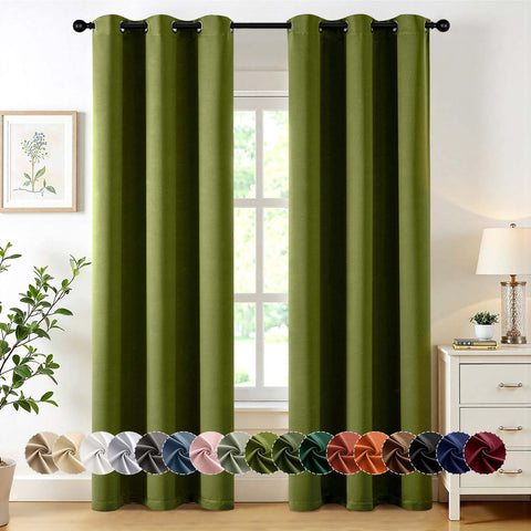 MIULEE Light Olive Green 40x84 Inch Grommet Top Blackout Curtains