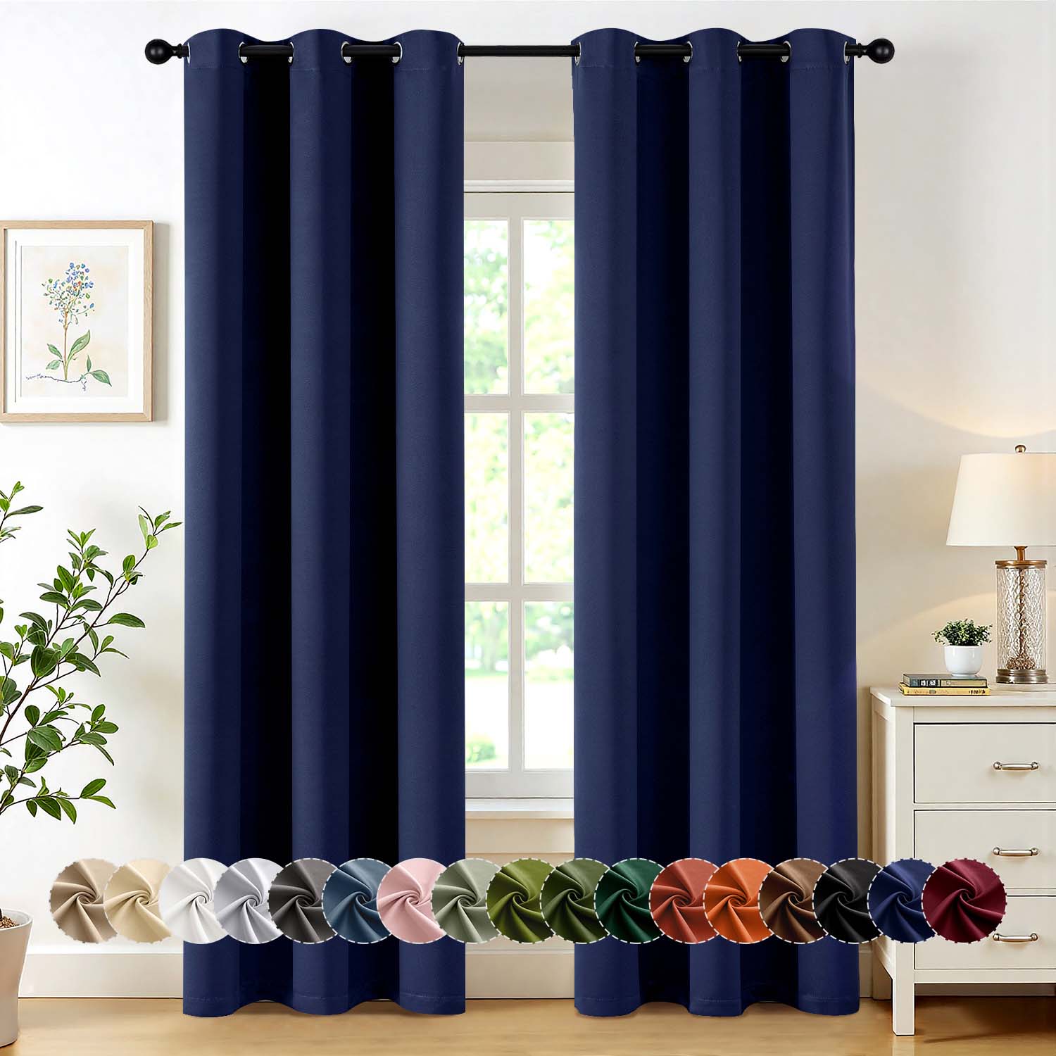 MIULEE Navy Blue 40x84 Inch Grommet Top Blackout Curtains