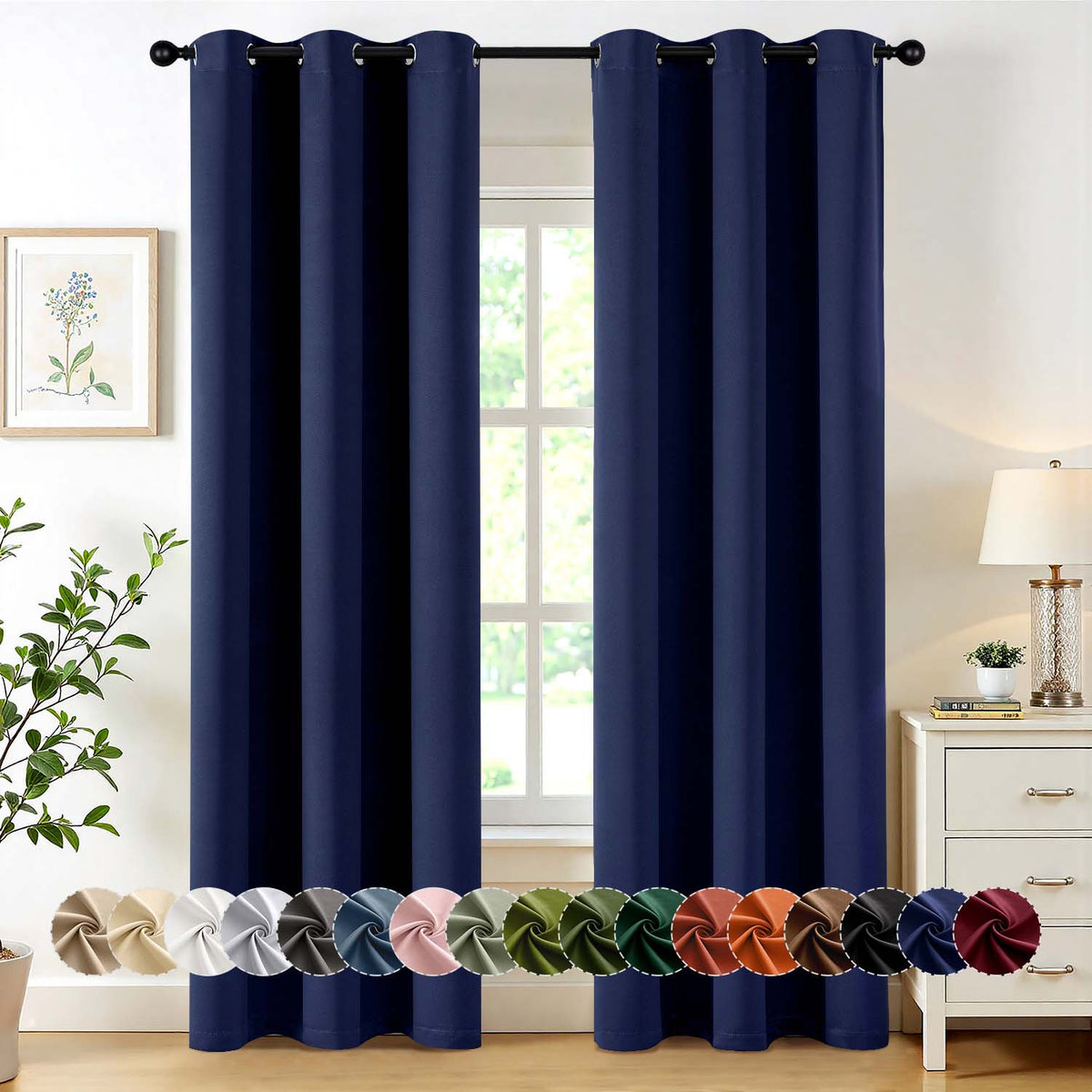 MIULEE Navy Blue 40x84 Inch Grommet Top Blackout Curtains