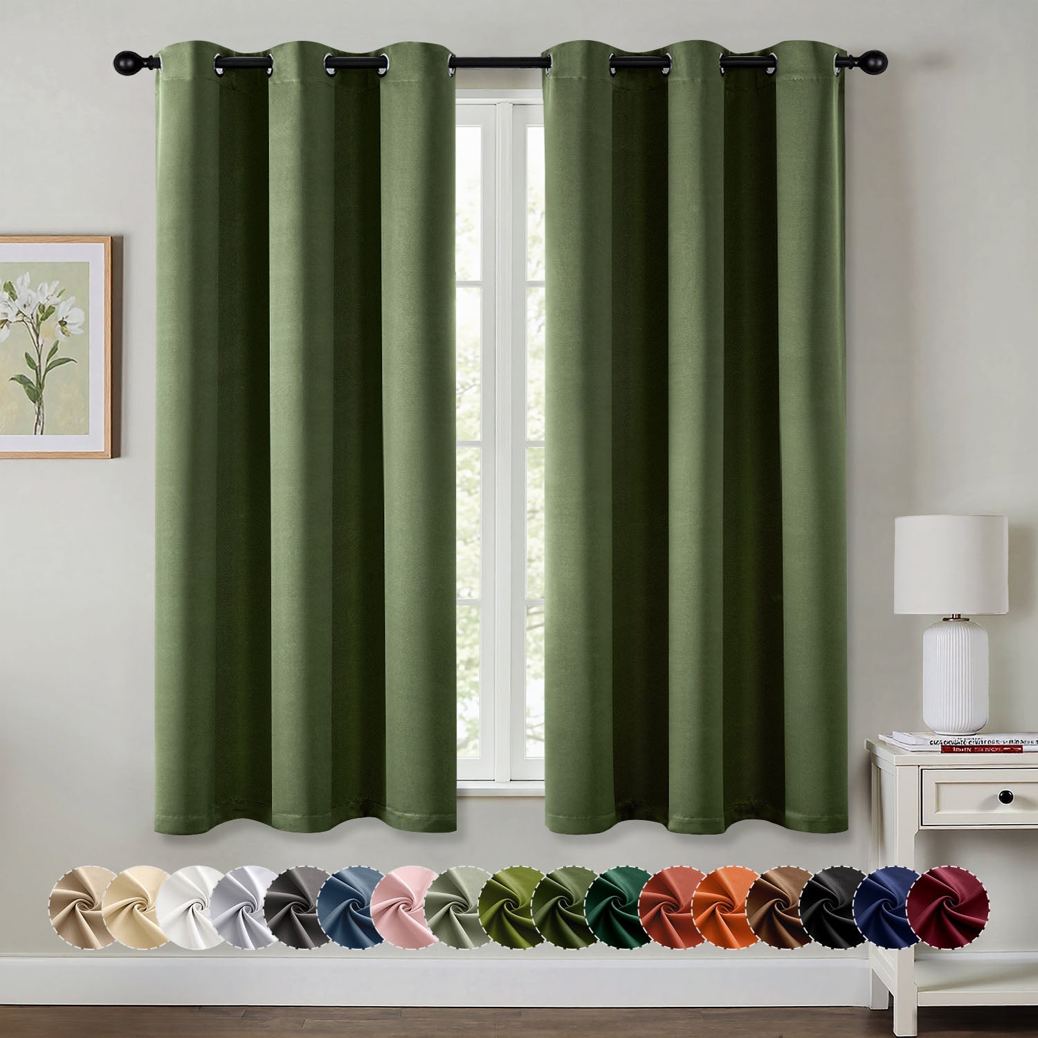 MIULEE Olive Green 40x63 Inch Grommet Top Blackout Curtains