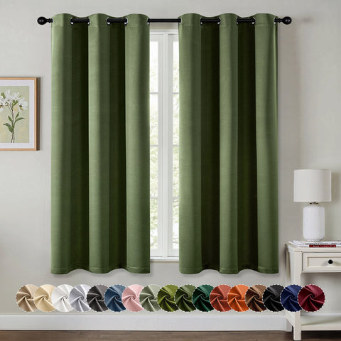 MIULEE Olive Green 40x63 Inch Grommet Top Blackout Curtains
