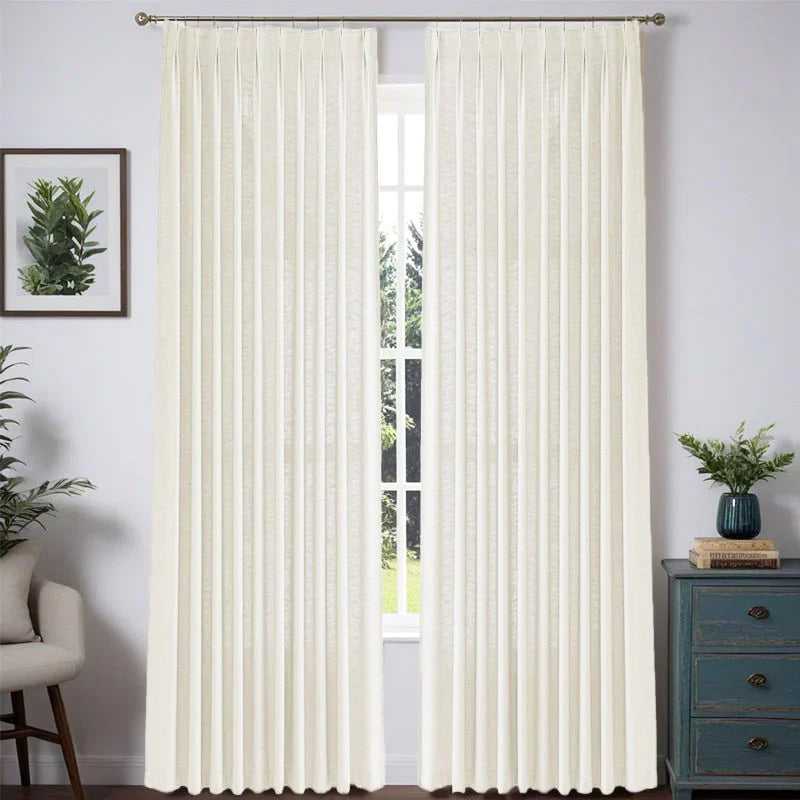 Serene Heavyweight Linen Curtains - Beige White