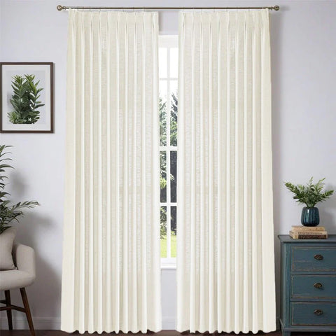 Serene Heavyweight Linen Curtains - Beige White