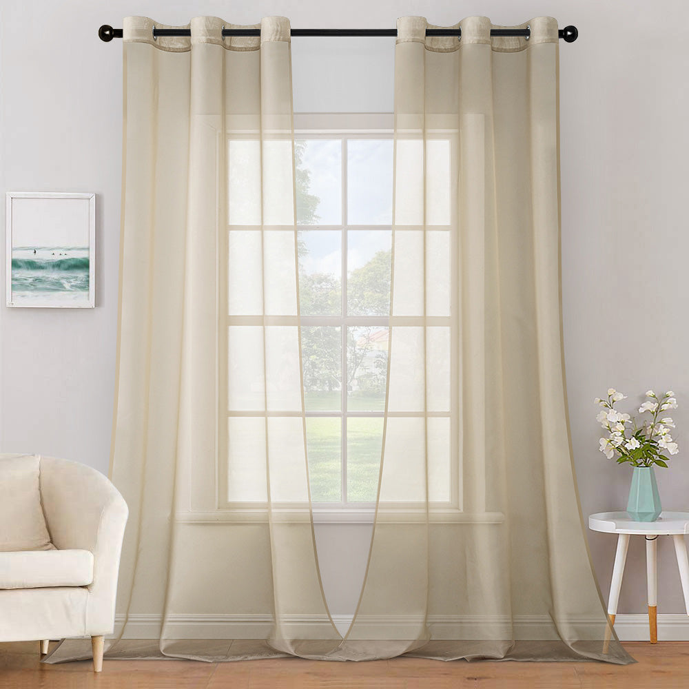 MIULEE Solid Color Sheer Curtains 96 Inches Long 2 Panels Set Beige