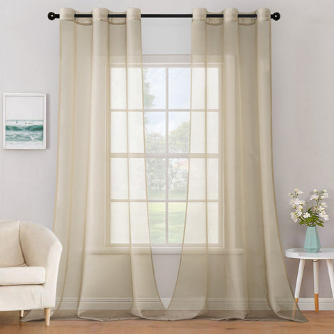 MIULEE Solid Color Sheer Curtains 96 Inches Long 2 Panels Set Beige