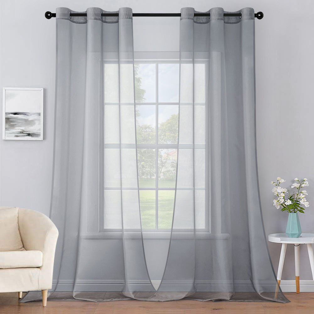 MIULEE Solid Color Sheer Curtains 84 Inches Long 2 Panels Set Dark Grey