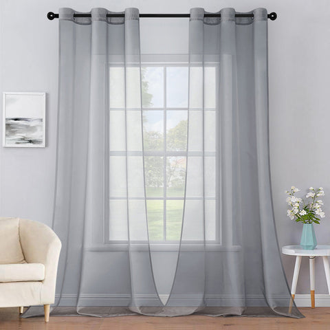 MIULEE Solid Color Sheer Curtains 84 Inches Long 2 Panels Set Dark Grey