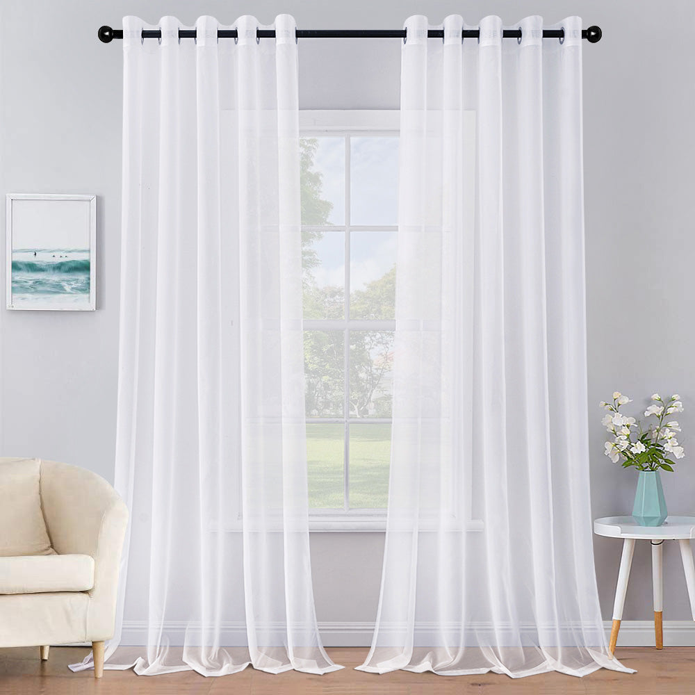 MIULEE Solid Color Sheer Curtains 96 Inches Long 2 Panels Set