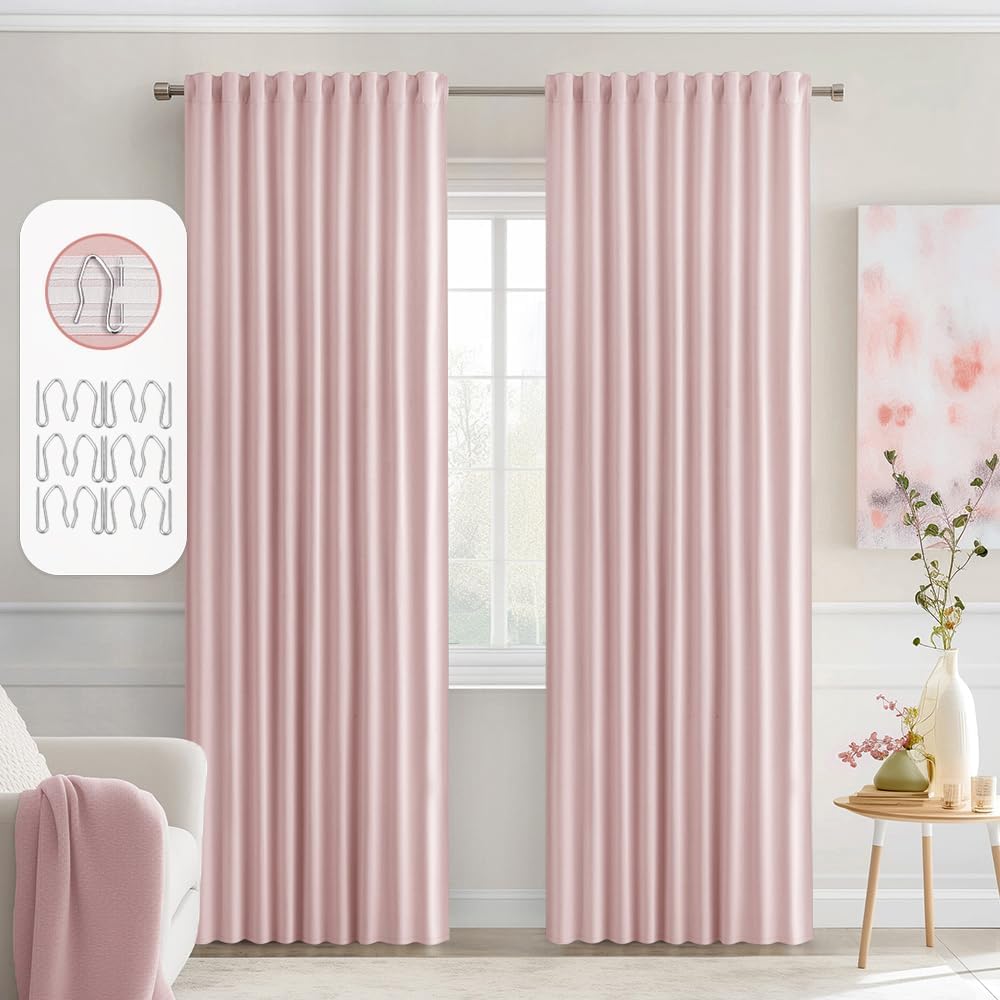 MIULEE Baby Pink Back Tab Blackout Curtains 72 Inch Length 2 Panels Set