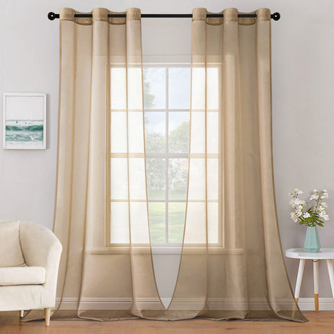 MIULEE Solid Color Sheer Curtains 2 Panels Set Taupe Brown 42Wx96L