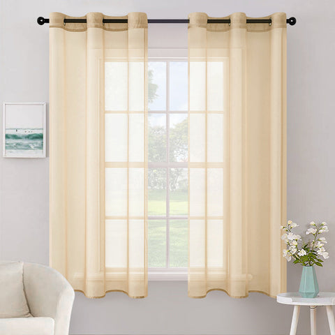 MIULEE Solid Color Sheer Curtains 2 Panels Set Cream Beige 42Wx63L