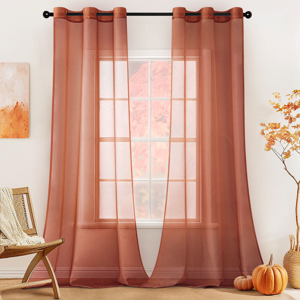 MIULEE Solid Color Sheer Curtains 2 Panels Set Burnt Orange 42Wx96L