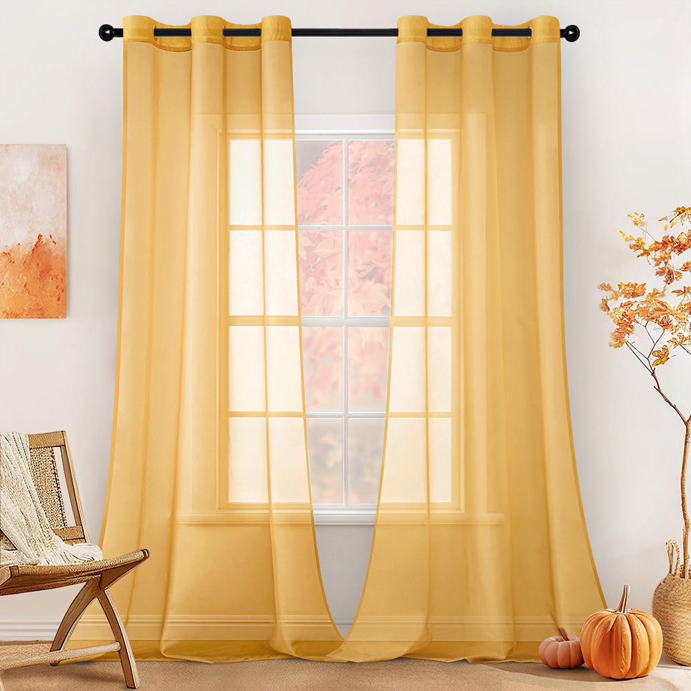 MIULEE Solid Color Sheer Curtains 2 Panels Set Gold 42Wx84L