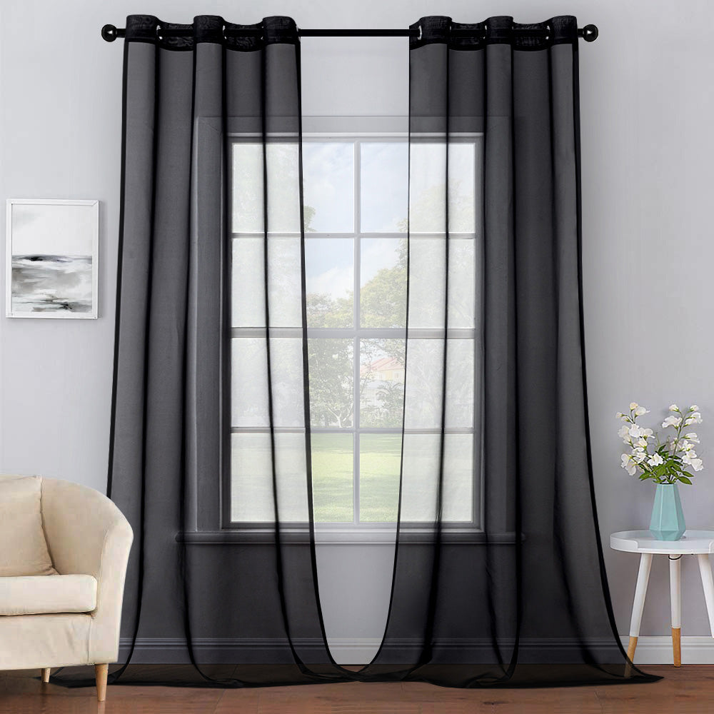 MIULEE Solid Color Sheer Curtains 2 Panels Set Black 42Wx63L