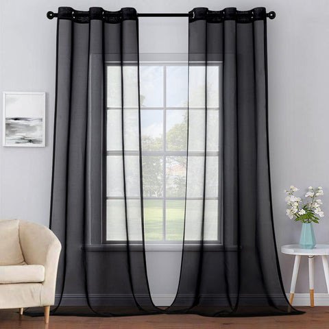 MIULEE Solid Color Sheer Curtains 2 Panels Set Black 42Wx63L