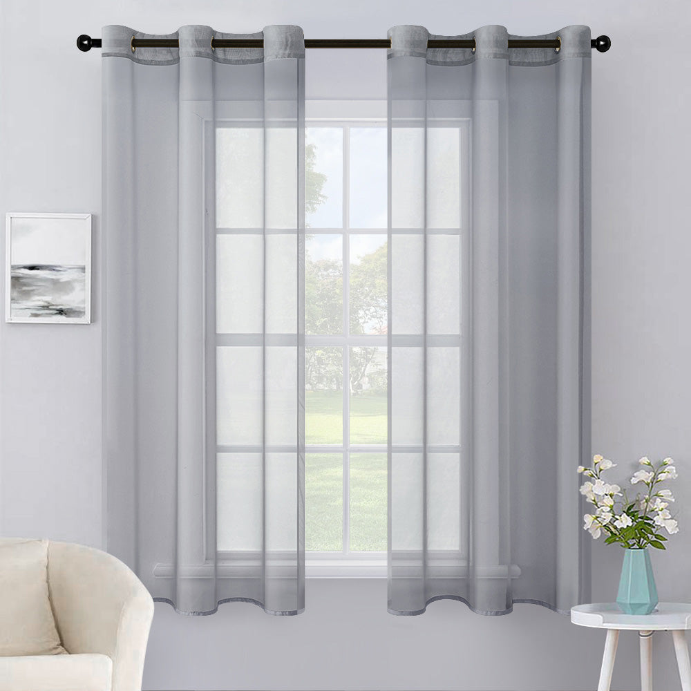 MIULEE Solid Color Sheer Curtains 2 Panels Set Black 42Wx96L