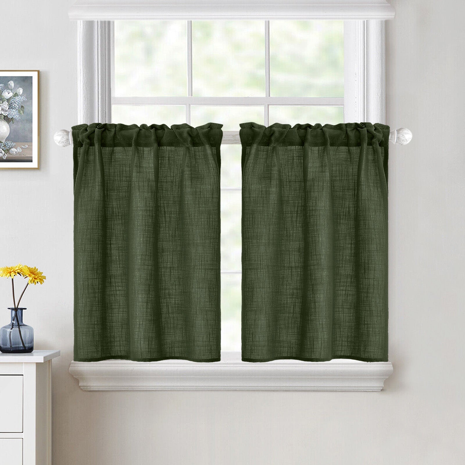 MIULEE Cafe Curtains Olive Green 26Wx24L