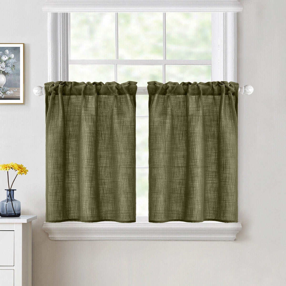 MIULEE Cafe Curtains Olive Green 26Wx30L