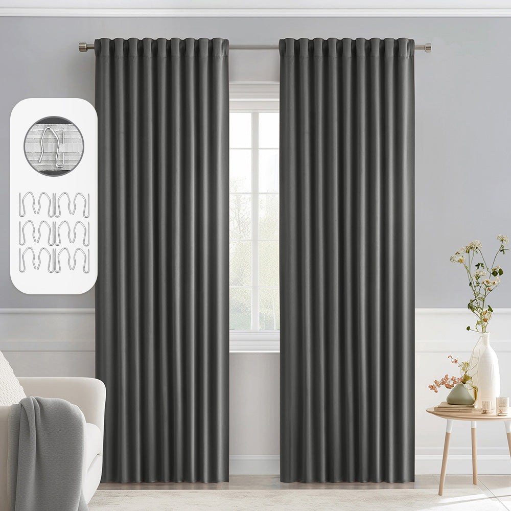 MIULEE Back Tab Pleated Blackout Curtains Black 52Wx63L