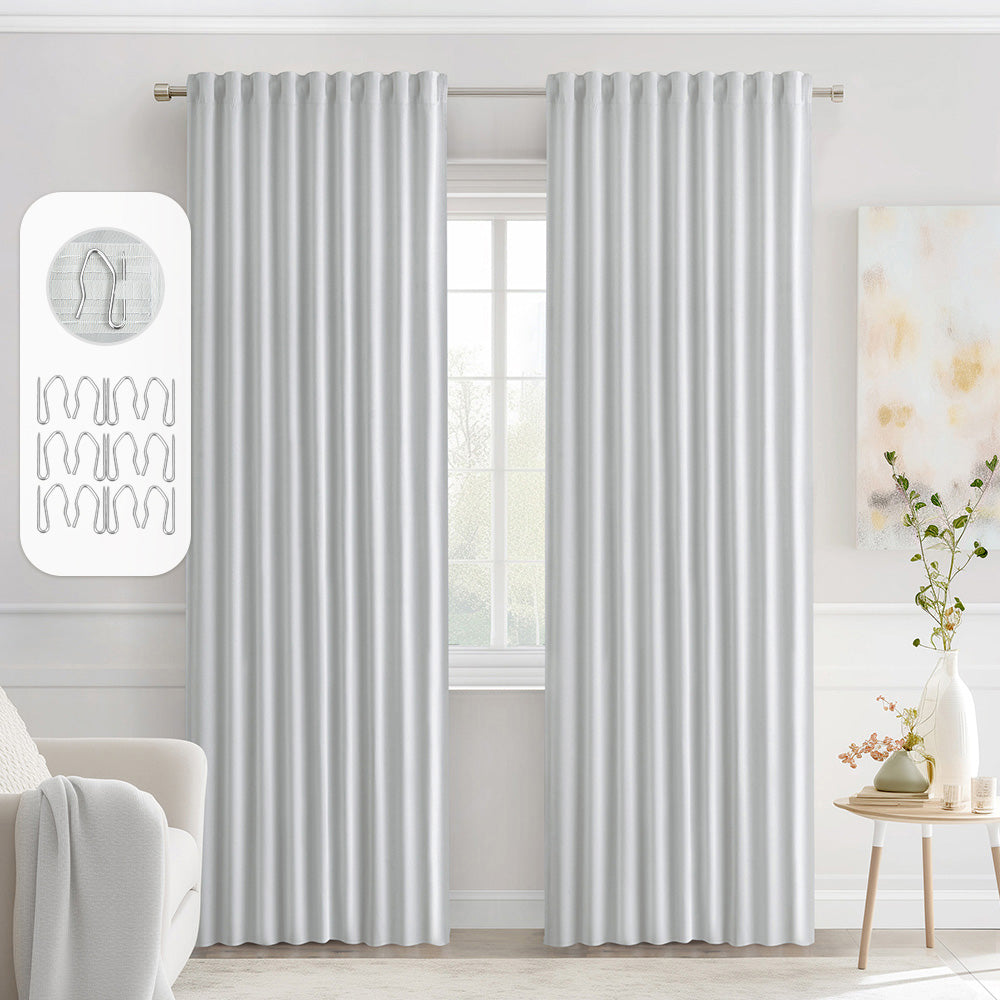 MIULEE Back Tab Pleated Blackout Curtains Grey 52Wx72L