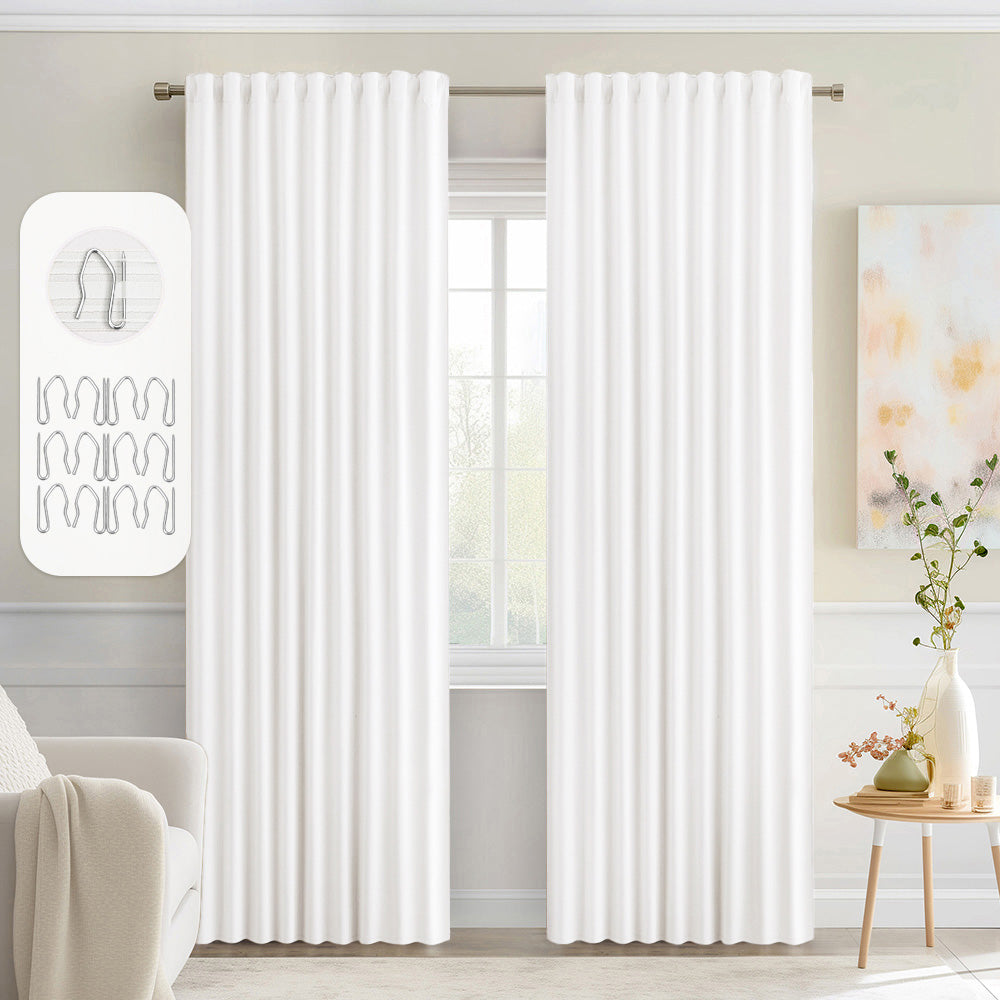 MIULEE Back Tab Pleated Blackout Curtains Greyish White 52Wx72L