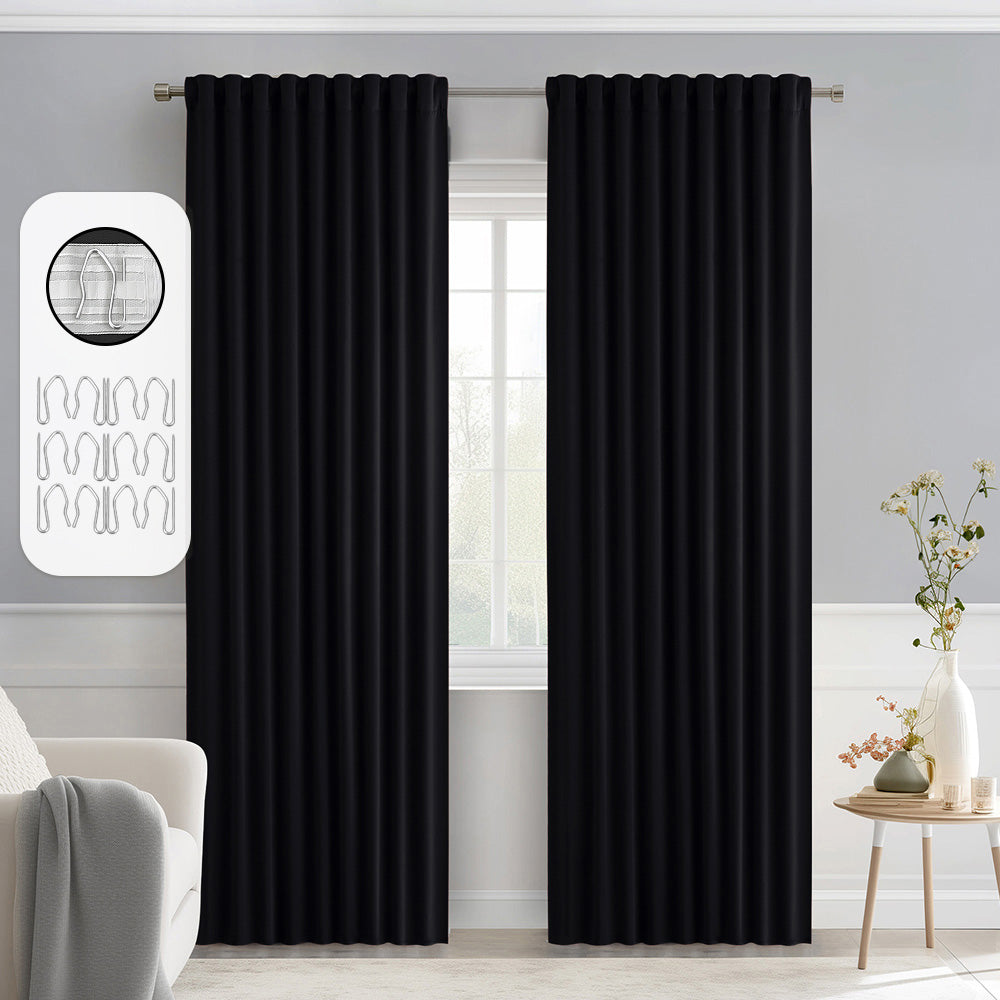 MIULEE Back Tab Pleated Blackout Curtains Pure White 52Wx72L