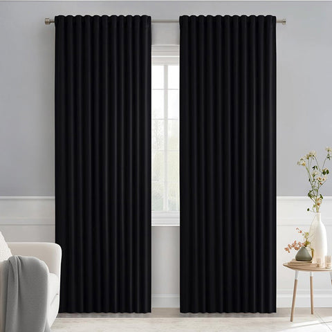 MIULEE Back Tab Pleated Blackout Curtains Black 66Wx84L