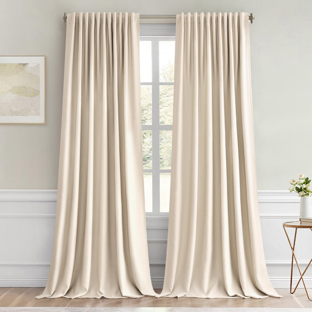 MIULEE Back Tab Pleated Blackout Curtains Cream Beige 66Wx96L