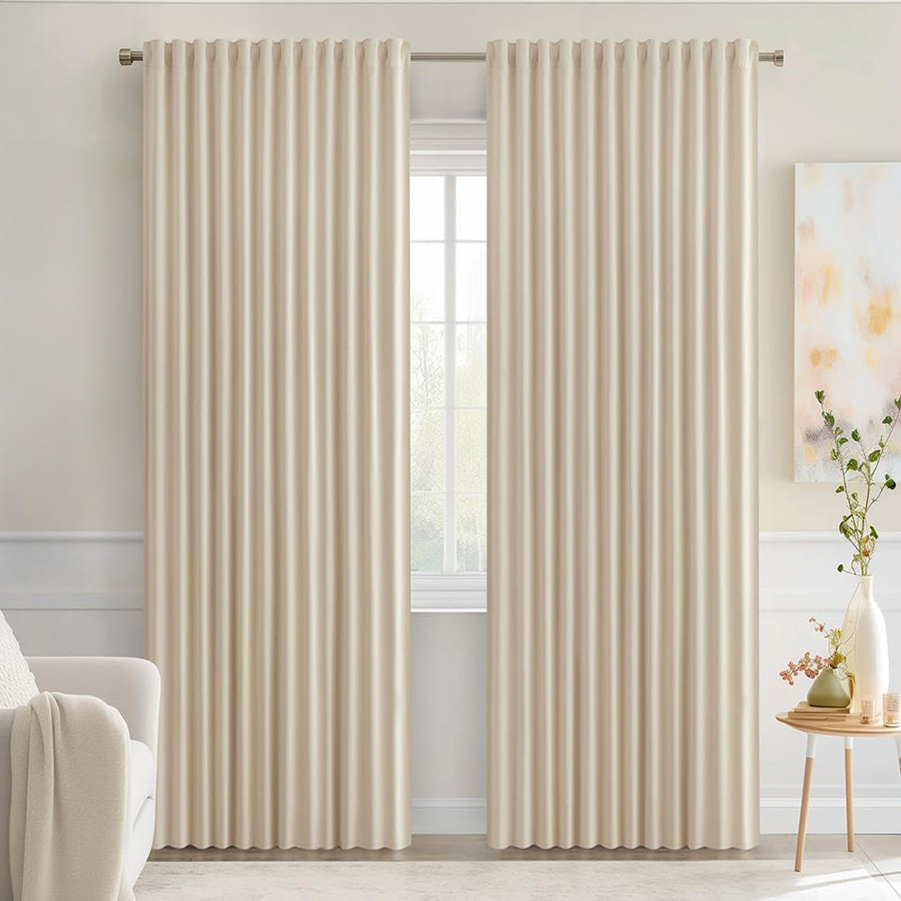 MIULEE Back Tab Pleated Blackout Curtains Cream Beige 72Wx84L