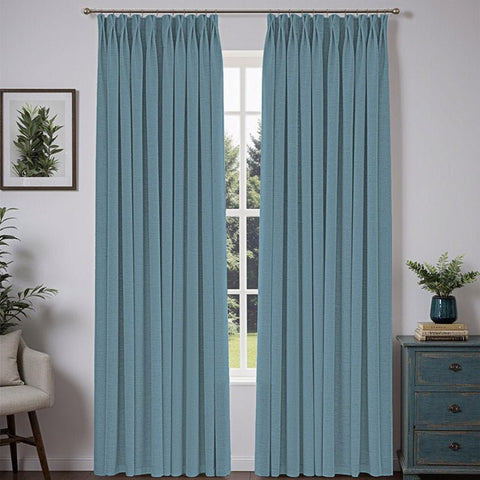 "Bold" Custom Heavyweight Linen Drape Pleated - Blue - Miulee