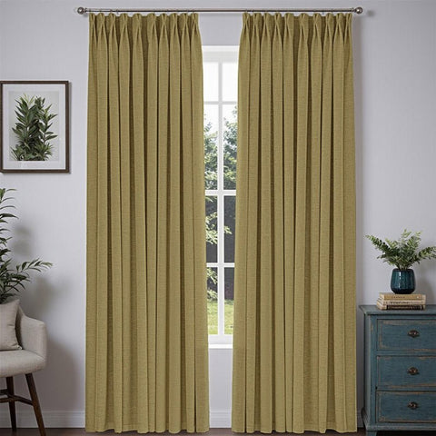 "Bold" Custom Heavyweight Linen Drape Pleated - Khaki Yellow - Miulee