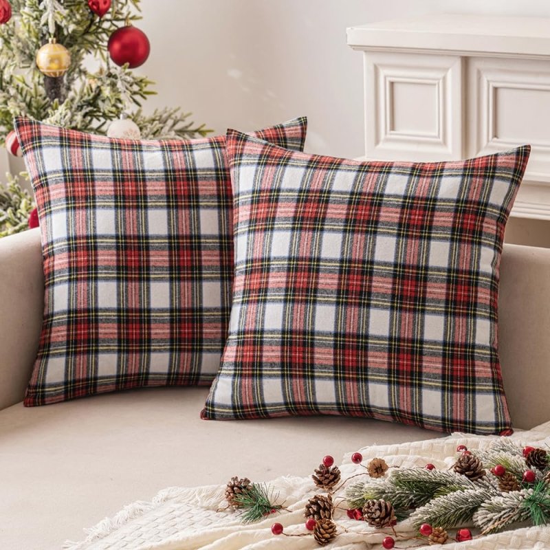 Choose Your Set "in Your Ideas" - Christmas Pattern Scottish Tartan Plaid Fur Snowflack Decorative Throw Pillow Covers - Miulee