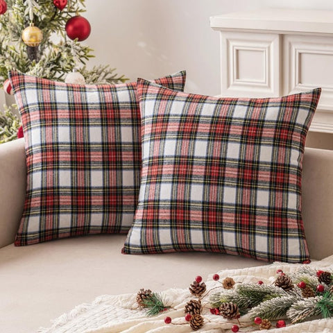 Choose Your Set "in Your Ideas" - Christmas Pattern Scottish Tartan Plaid Fur Snowflack Decorative Throw Pillow Covers - Miulee