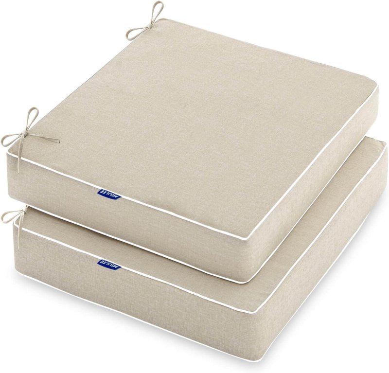 MIULEE 19 x 19 x 3 Inch Outdoor Chair Cushions,Waterproof Seat Cushions for Patio Furniture Garden with Ties Patio Chair Cushions Set of 2,Beige - Miulee