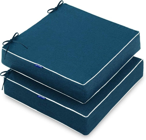 MIULEE 19 x 19 x 3 Inch Outdoor Chair Cushions,Waterproof Seat Cushions for Patio Furniture Garden with Ties Patio Chair Cushions Set of 2,Blue - Miulee